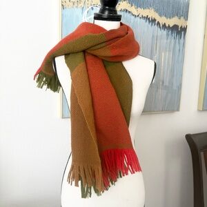 VTG Churchill Hand Woven Red Green Afgan Throw Blanket Shawl Scarf 34"x 52"
